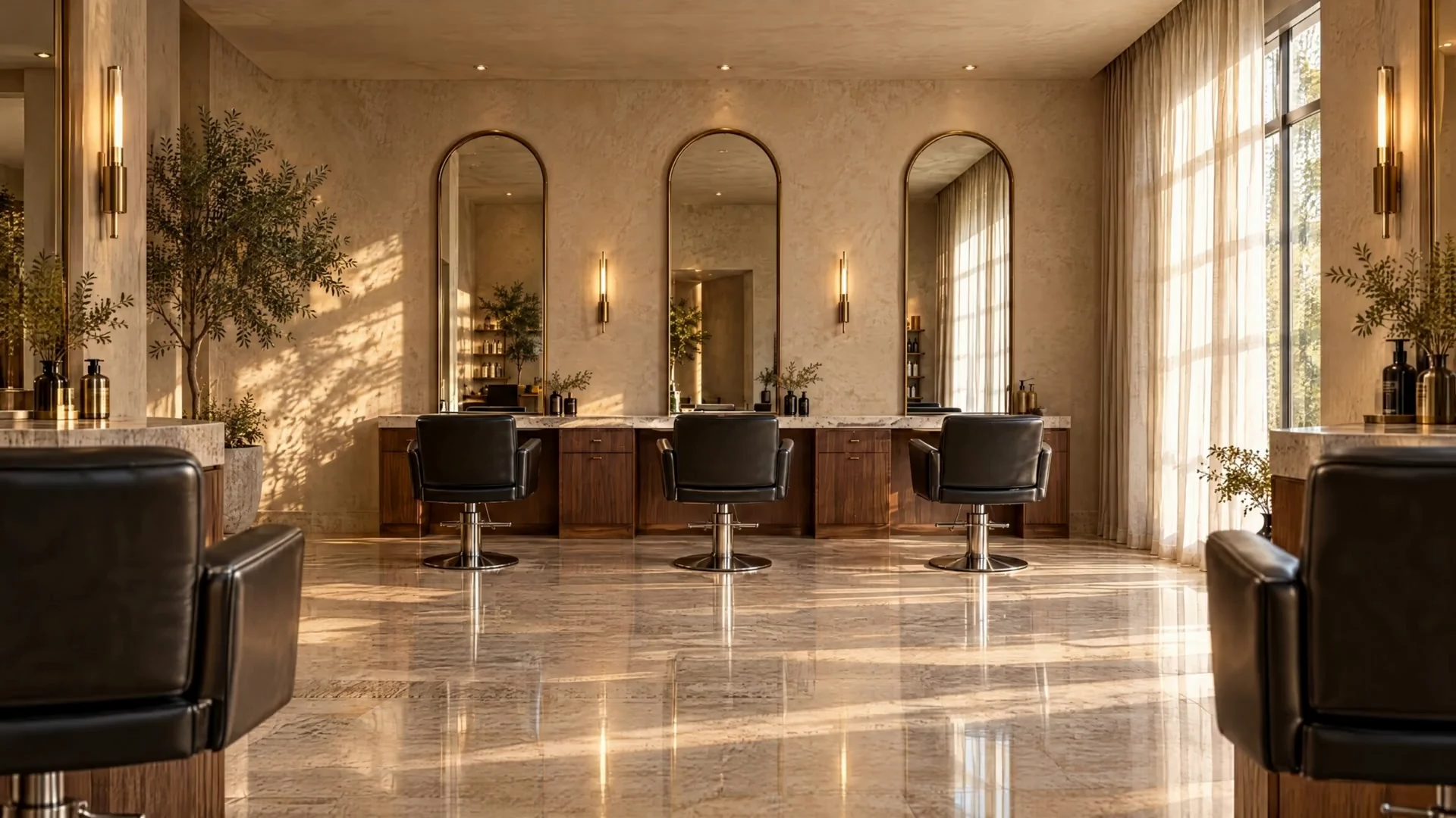 FORME salon with sculptural chairs and a calm material palette